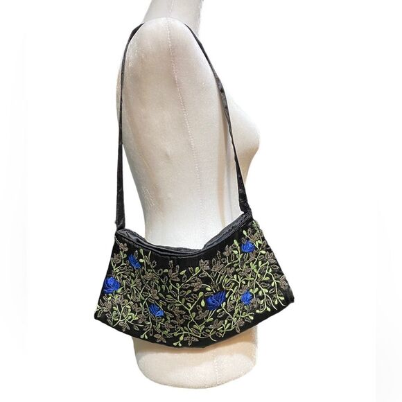 LINDEX Handbags - NWOT Vintage handmade 80’s Embroidered Beaded Satin Purse